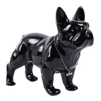 1 x RAW Customer Returns SHENGTIAN Standing Bulldog Statue with Silver Necklace - Resin Sculpture for Living Room, Bedroom, Bathroom and Desk Decoration Black, L  - RRP €53.99