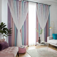 1 x RAW Customer Returns Freyamy Curtains Purple Blue White Shiny Stars Curtains Opaque Children s Room Semi-Transparent H 130 XW 100cm Eyelet Curtain Set of 2 Girls Children s Curtains Blackout Curtain Living Room - RRP €31.15