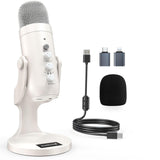 1 x RAW Customer Returns zealsound USB microphone, k66 pearl white condenser microphone for PC mobile phone, PS4 PS5, microphone PC USB C for gaming, podcast, recording, streaming, with mute gain echo, compatible with Mac, Windows - RRP €47.28