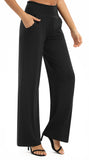 1 x RAW Customer Returns EXCHIC Women Solid Loose Straight Leg Palazzo Pants High Waist Elastic Casual Trousers with Pockets XL, Black  - RRP €27.98