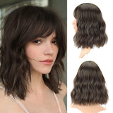 1 x RAW Customer Returns FVCENT Shoulder Length Short Curly Full Bang Women Wavy Bob Wig Milky Lavender  - RRP €19.15