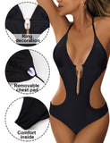 1 x RAW Customer Returns heekpek One-piece swimsuit women s V-neck sexy halterneck bikini cut out triangle swimwear women, black 1 , XL - RRP €32.99