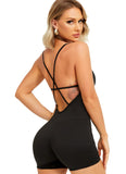 1 x RAW Customer Returns TZLDN Women s Padded X-Back Bodysuit - Backless Jumpsuit Overall Leggings Sports Pants Playsuits Jogging Romper Tracksuit 1 Black M - RRP €24.73