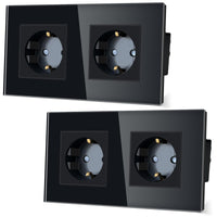 1 x RAW Customer Returns TAWOIA Schuko socket, EU standard 2-way socket glass flush-mounted socket, sockets with crystal glass plate double wall sockets black 86 157mm 2-pack - RRP €26.39