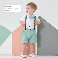 1 x RAW Customer Returns Volunboy Newborn Gentleman Outfits and Coordinates, Shirt Bow and Suspenders Shorts Size 80, 12-18 months, Green  - RRP €28.62