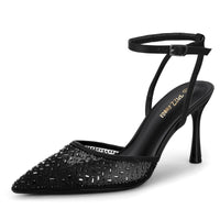 1 x RAW Customer Returns PIZZ ANNU Women s High Heels Sexy Rhinestones Ankle Strap High Shoes Women with Stiletto Heel Pointed Toes, Perfect for Party Wedding EU 39 Black - RRP €39.99