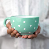 1 x RAW Customer Returns City to Cottage - Ceramic XXL mug 500 ml Coffee mug Turquoise and white Polka dots Handmade Ceramic tableware Large mug - RRP €26.95