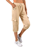 1 x RAW Customer Returns TOMEEK Summer Women s Pirate Pants Women s 3 4 Loose Trousers with Four Pockets Sports Pants Yoga Jogger Fitness Sweatpants, Khaki, Size M - RRP €21.98