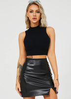 1 x RAW Customer Returns TZLDN Leather Skirt Corduroy Skirt Women Winter Skirt with Slit High Waist A-Line Tight Mini Skirt Short Denim Skirt Pencil Skirt Femboy 1 Black M - RRP €27.22