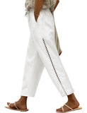 1 x RAW Customer Returns CMTOP Pants Women s Summer Casual Linen Leg Pants with Pockets Lounge Drawstring Elastic Waist Loose Comfortable Pants White, XL  - RRP €26.77