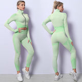 1 x RAW Customer Returns Veriliss women s sports suits jogging suit sports sets 3-piece gym outfit pants and sports suit crop top sports jacket clothing sets yoga leisure suit sportswear green, L  - RRP €35.99