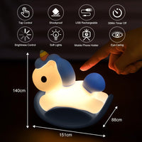 2 x Brand New URAQT Silicone Night Light Children, 7 Colors Chick LED Bedside Lamp USB Charging and 3 Gear Timing Function Kawaii Night Light Baby with Touch Switch and Remote Control Silicone Night Light - RRP €40.8