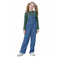 1 x RAW Customer Returns Rolanko Girls Children s Jeans Dungarees Jumpsuit Long Trousers Overall with Adjustable Braces, Blue Button, Size 140 - RRP €36.99