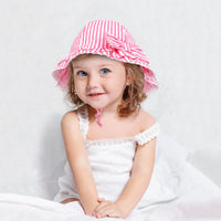 1 x Brand New Dream Bridge Baby Kids Sun Hat Girls Peaked Cap Children Hats Flapper UV Protection Caps Protection Hat Foldable Wide Brim Bucket Hat Soft Cotton Beach Hats White Pink Stripes 48cm - RRP €27.6