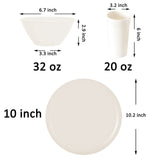 1 x Brand New Youngever set of 18 plastic tableware, plates 25CM , bowls 1000ML , cups 600ML , service for 6 cream  - RRP €42.39