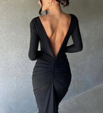 1 x RAW Customer Returns Loalirando Women s Long Dress Backless Dress Women Elegant Dress Long Sleeve Women s Ceremony Dress Party Dress Bodycon Deep V-Neck Evening Cocktail Dress Black, M  - RRP €39.45