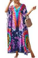 1 x RAW Customer Returns Orshoy Women s Beach Dress V-Neck Leisure Summer Summer Long Maxi Beach Dress Poncho Kaftan Long Dress A-Purple Blue One Size - RRP €33.89