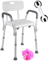 1 x RAW Customer Returns Dr. Maya Adjustable Shower Chair with Backrest and Armrests - Free Grab Bar with Suction Function - Non-Slip Bench - Bath Seat for Bathroom Safety Capacity 135 kg - RRP €68.11