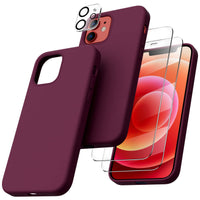 1 x RAW Customer Returns ORNARTO 5-in-1 for iPhone 12 12 Pro 6.1 Silicone Case with 2 x Screen Protector 2 x Camera Protection, Case Ultra Thin Liquid Silicone Cell Phone Case Protection for iPhone 12 Pro iPhone 12 2020 6.1 inch Wine Red - RRP €18.55