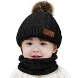 1 x RAW Customer Returns JFAN Children s Winter Knitted Hat with Pom Warm Ski Cap Bobble Hat Single Ball Knitted Hat Bib Winter Set Black 2 - RRP €27.6