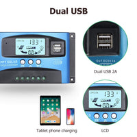 1 x RAW Customer Returns SolaMr 100A Solar Charge Regulator 12V 24V Solar Panel Battery Charge Regulator with LCD Display and Double USB Port - 100A - RRP €38.59