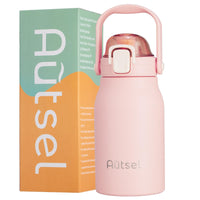 1 x RAW Customer Returns Autsel 1L stainless steel drinking bottle with straw bottle large drinking bottle made of metal outdoor bottle BPA-free jug for camping fitness pink - RRP €19.99