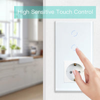 1 x RAW Customer Returns BSEED touch light switch with socket with LED display, 2-way 1-way wall switch with sockets, flush-mounted touch screen switch with glass frame white max. load 3-500 W not smart switch  - RRP €22.08