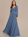 1 x RAW Customer Returns Ever-Pretty Elegant Dress Women Ceremony Long Sleeve V-Neck Floor-Length Skirt Evening Dress Denim Blue 42 - RRP €63.92