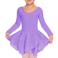 1 x RAW Customer Returns ALISISTER Children s Ballet Clothing 8-9 Years Girls Purple Ballet Dress Long Sleeve Ballet Suit Glitter Dance Dress Cotton Ballet Leotard With Chiffon Skirt Tutu - RRP €20.16