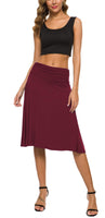 1 x RAW Customer Returns EXCHIC Women s Elegant Elastic Waist A-Line Yoga Skirt Solid Color Summer Skirt Knee Length S, Wine Red  - RRP €27.2