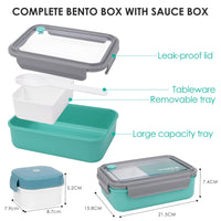 1 x RAW Customer Returns MUJUZE lunch box with compartments, 1400ML lunch box for adults children, snack box with cutlery small containers, sustainable lunch box with compartments, bento box for school work picnic travel green  - RRP €16.99