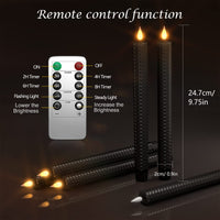 1 x RAW Customer Returns Punasi Black LED stick candles with timer function, 24.5 cm battery-operated flameless candle with remote control and 3D flickering flame for party table, fireplace, room, Halloween, Christmas decoration - RRP €30.17