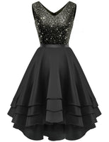 1 x RAW Customer Returns bridesmay Short Cocktail Dresses Sequins A-Line Prom Dress High Low Satin Formal Evening Dress for Women Black M - RRP €59.48