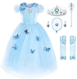 1 x RAW Customer Returns JerrisApparel Cinderella Dress Princess Costume Butterfly Girls 150, Sky Blue with Accessories  - RRP €29.21