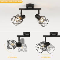 1 x RAW Customer Returns FORCOSO ceiling spotlight black swiveling 350 , spots ceiling light 2 flames metal ceiling lamp spotlight, E14 vintage ceiling spots wall spotlight, ceiling kitchen lamp kitchen living room hallway wall lamp - RRP €24.99