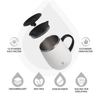 1 x RAW Customer Returns Ideus Coffee Mug 470 ml 16 oz , Double Wall Vacuum Insulated Stainless Steel Coffee and Tea Cup with Non-Slip Handle and Sliding Module Lid and Large Volume White  - RRP €24.99