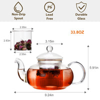 1 x RAW Customer Returns CnGlass teapot glass with strainer 1000ml, clear teapot stovetop safe with 13.5 cm diameter glass tea warmer - RRP €34.99