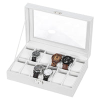 1 x RAW Customer Returns NORCEESAN watch box 12 watches white, watch box with glass lid watch box Madame, PU leather and velvet inner lining, watch storage, watch organizers, inner lining in white birthday - RRP €20.16