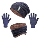 1 x Brand New Swygoo Winter Beanie Hat Scarf and Touchscreen Gloves Set, Knitted Thermal Set with Cozy Fleece Lining, Slouchy Beanie Cap, Neck Warmer and Gloves for Men and Women Dark Blue  - RRP €17.02