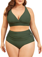 1 x RAW Customer Returns Century Star Bikini Women Tummy Control Big Breasts Swimsuit V Neck Swimwear Tummy Control Bikini Sets High Waist Army Green XL - RRP €34.27