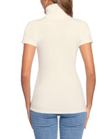 1 x RAW Customer Returns Totatuit Basic T-Shirt Women s Turtleneck Shirt Short Sleeve Stand-Up Collar Top Elegant Turtleneck Shirt Slim Fit Tops Cream M - RRP €23.99