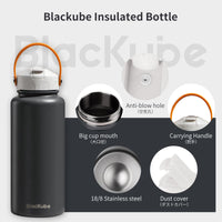 1 x RAW Customer Returns Blackube stainless steel drinking bottle with straw 1000ml thermos flask - BPA-free, leak-proof, large metal drinking bottle for sports, school, fitness, outdoor, camping charcoal - RRP €30.23