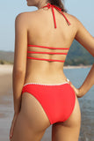 1 x Brand New SHEKINI Women s Two Piece Swimsuits Chic Low Collar Halter Adjustable Bikini Top Women s 2 Piece Bikini with Elegant Triangle Bikini Bottom XL,Red K  - RRP €32.99