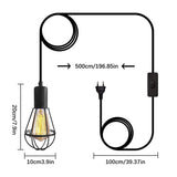 1 x RAW Customer Returns Vintage hanging lamp with plug, industrial metal cage pendant lamp with 600 cm cable, retro E27 lamp holder Edison style black, plug in pendant light kit for farmhouse loft living room - RRP €16.08