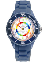 1 x RAW Customer Returns Alienwork Kids Learning Watch Children s Watch Boys Girls Navy Blue Silicone Strap Multicolored Children s Watch Waterproof 5 ATM Time Learning - RRP €23.59