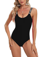 1 x RAW Customer Returns SERENYOU Women s One Piece Swimsuit Girls Tummy Control One Piece Swimwear Alphabet Shoulder Strap Figure Shaping Swimsuit Black L - RRP €26.21