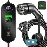 1 x RAW Customer Returns Type 2 charging cable Schuko plug 3.68kW 5m, 8A-16A , electric car EV charger with LED digital display, mobile wallbox charging cable car type 2 Schuko plug, EV charger for electric cars PHEV EV black  - RRP €129.0