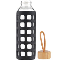 1 x RAW Customer Returns Cleesmil Sport Drinking Bottle Glass Water Bottle with Silicone Cover with Bamboo Lid 660 ml Black  - RRP €21.99