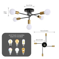 1 x RAW Customer Returns Ceiling light gold modern, 5-flame gold ceiling lamp, E27 LED retro ceiling light vintage sputnik industrial chandelier for living room dining room hallway restaurant hotel caf  - RRP €34.98