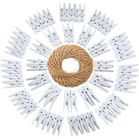 21 x Brand New White wooden clips, 100 pieces wooden clothespins, 3.5 cm small wooden clips, photo paper clips with 30 meters of jute cord for arts and crafts, DIY, photos and DIY decorations - RRP €194.25